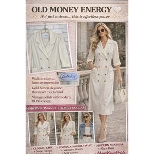 Vintage Leslie Fay Double Breasted Coat Dress Cream Gold Buttons Made in USA 14